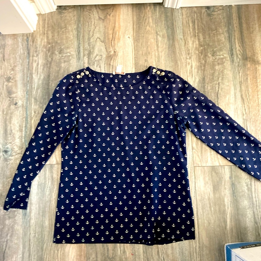 JCrew silk blouse with anchors